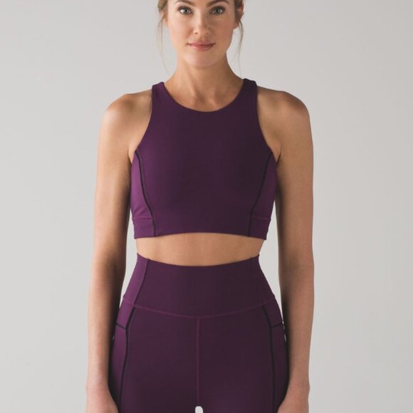 Lululemon Simply Bare Bra Darkest Magenta / Black, 13" PTP - Picture 1 of 6
